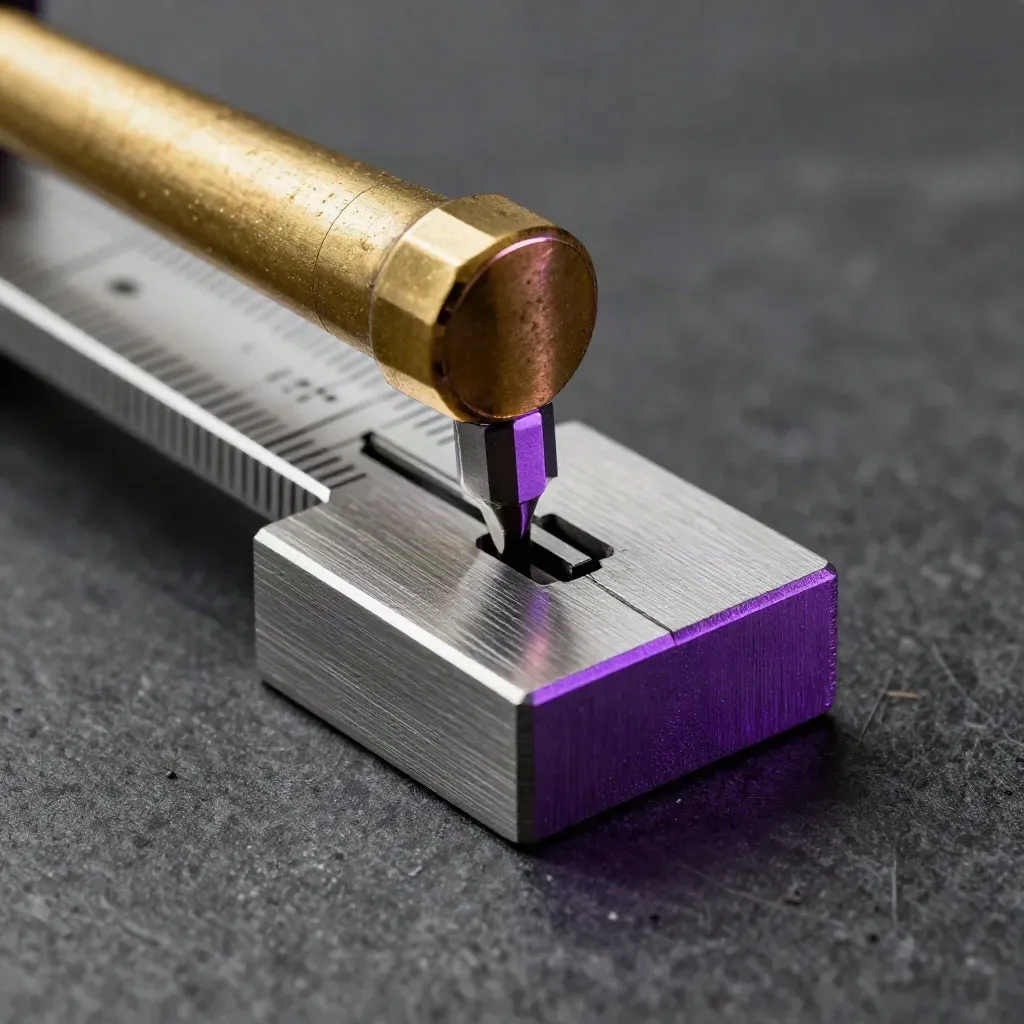 Brass type-height gauge with aluminum registration block and tiny spacers on graphite stone