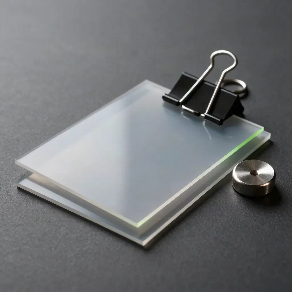 Acetate proof sheets clipped and weighted on graphite with soft studio haze